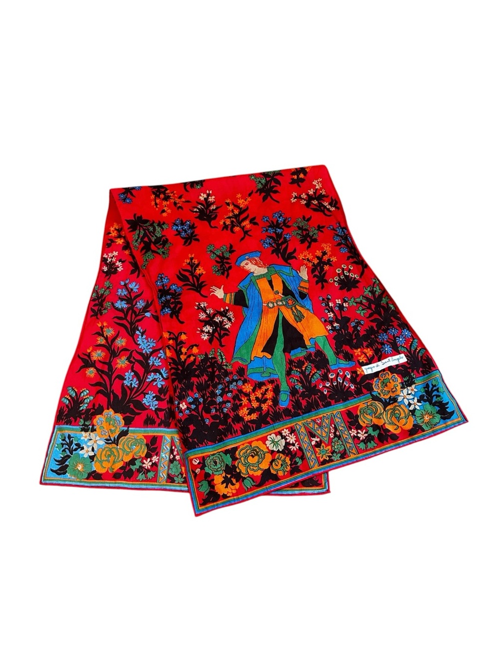 Vintage Giorgio Di Sant Angelo Silk Scarf 60s Renaissance Print Art to Wear